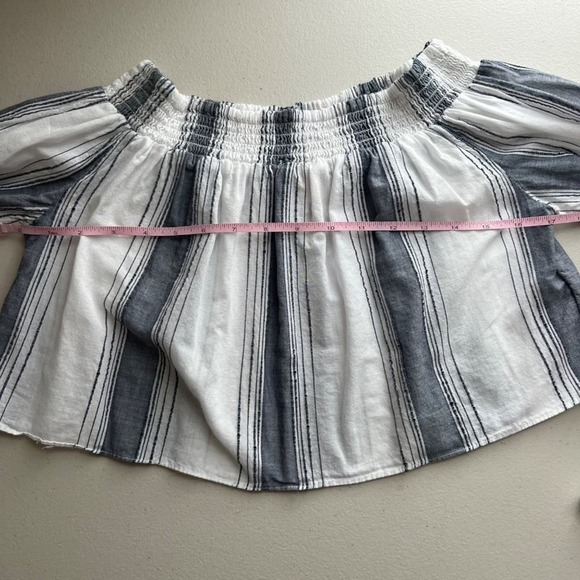 Anthropologie x Lilka Off the Shoulder Top Womens XS Blue White Bell Sleeve - Picture 10 of 10